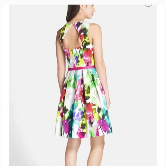 Eliza J Floral Print Fit & Flare Midi Dress Multi-Colored 6 Spring Summer Party - Picture 2 of 14